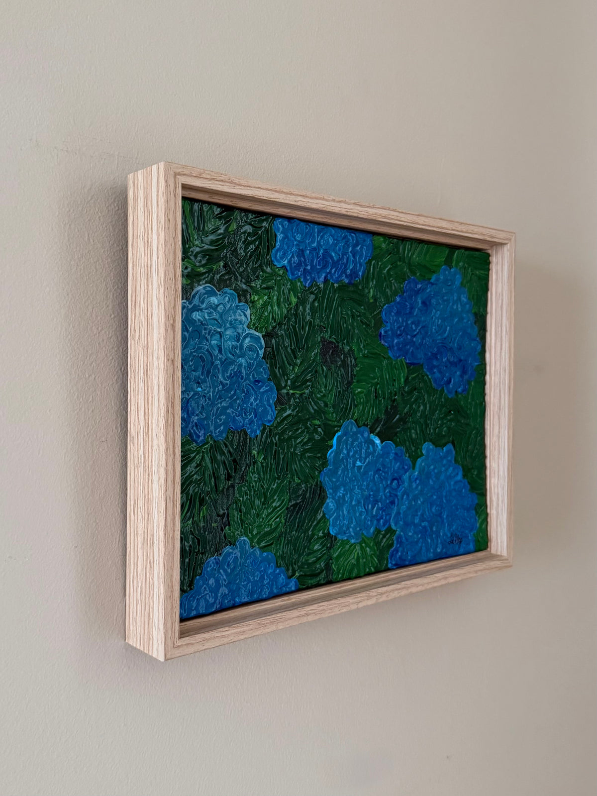 8x10 Blue Heaven Hydrangea Framed Acrylic Painting
