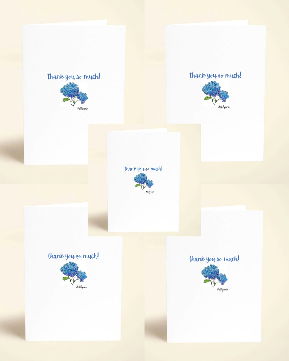 5 Pack Blue Hydrangeas Thank You Cards