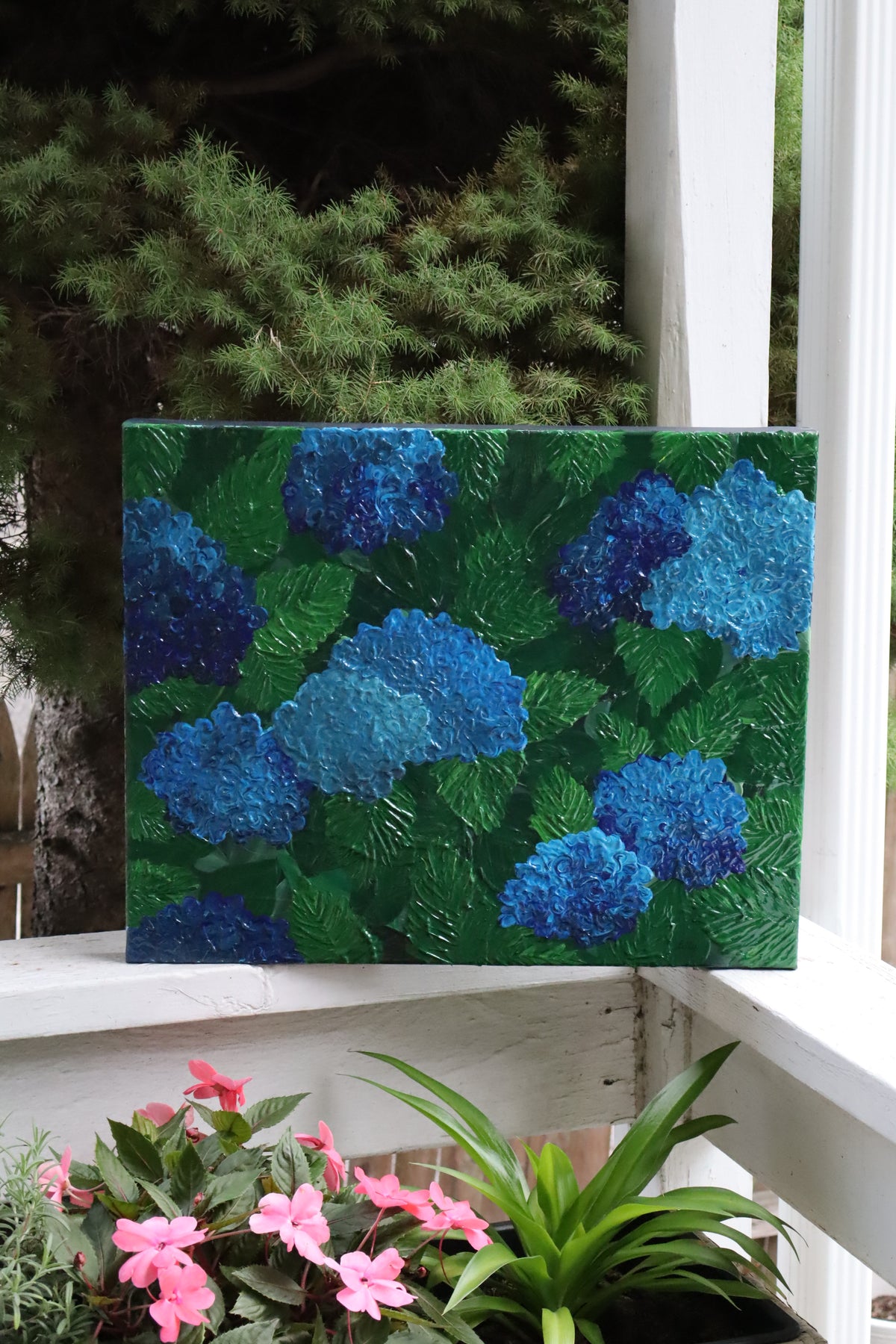 16x20 Blue Heaven Hydrangea Framed Acrylic Painting