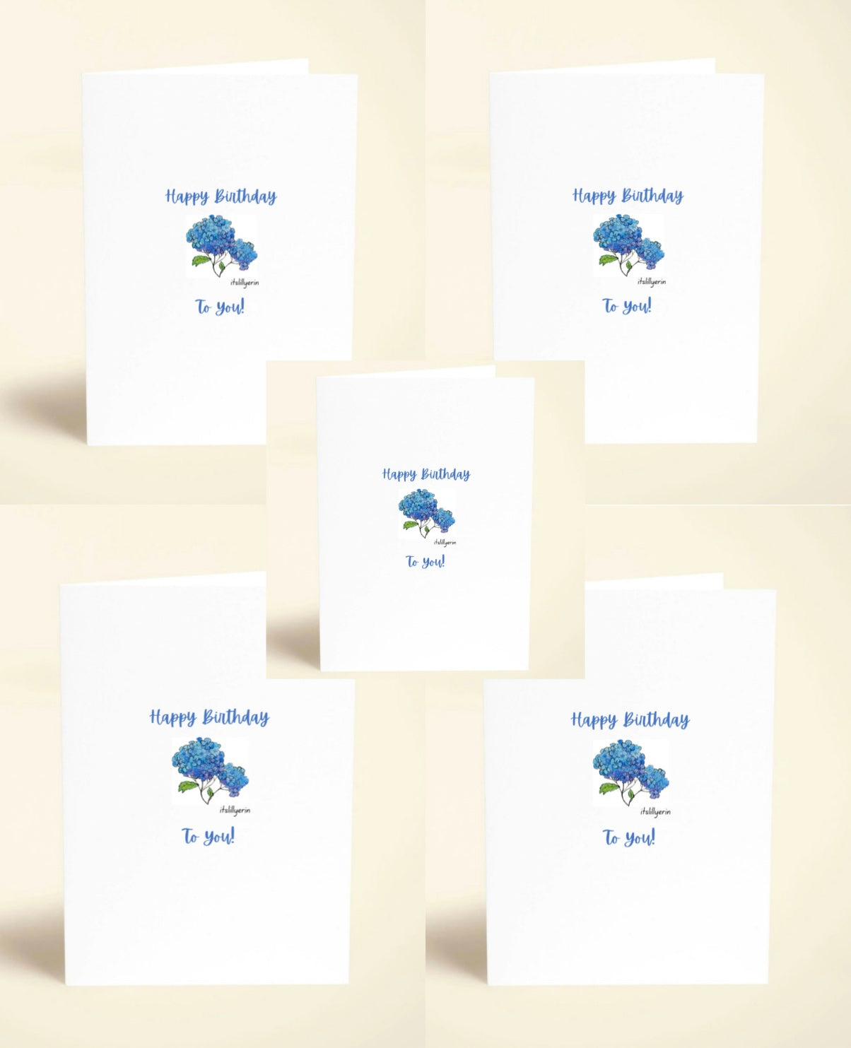 5 Pack Blue Hydrangeas Birthday Cards