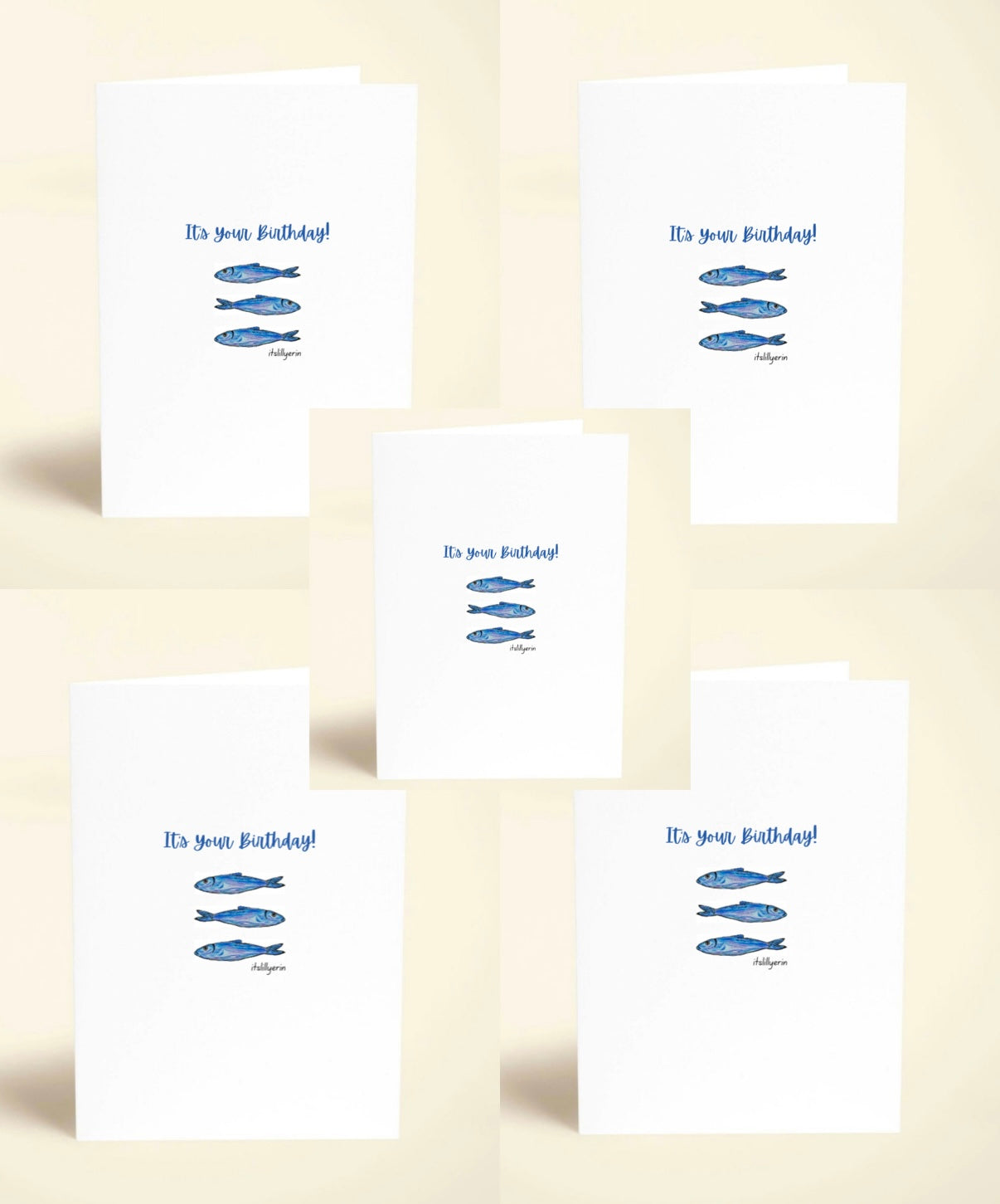 5 Pack Sardine Birthday Cards