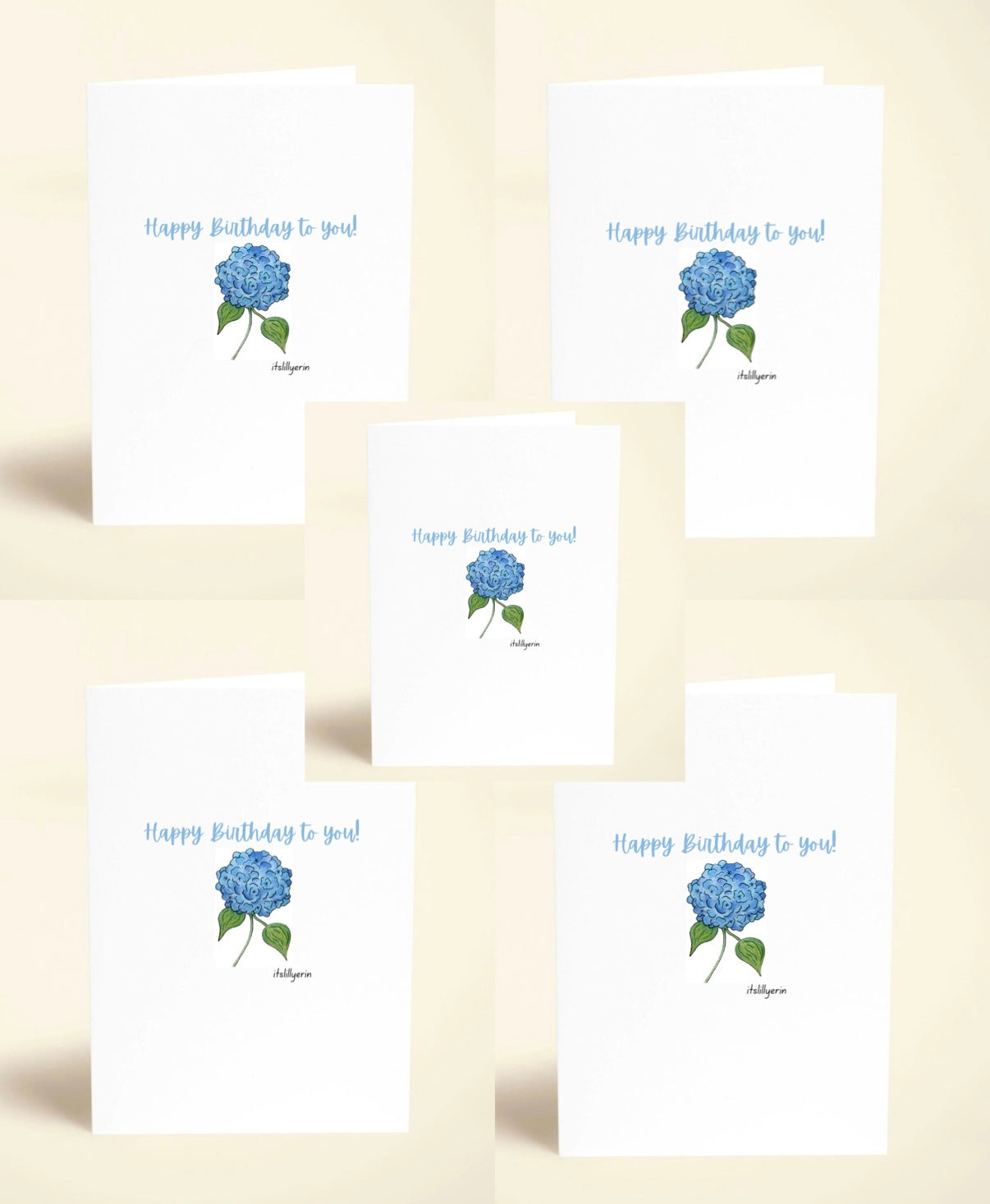 5 Pack Hydrangea Birthday Cards