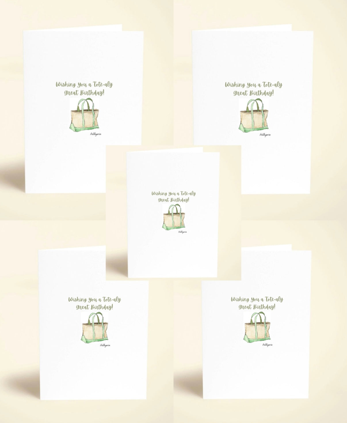 5 Pack Green Tote Birthday Cards