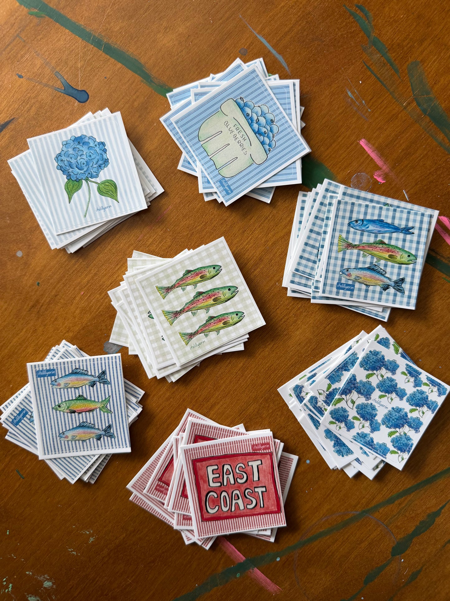 Green Gingham Fish Sticker