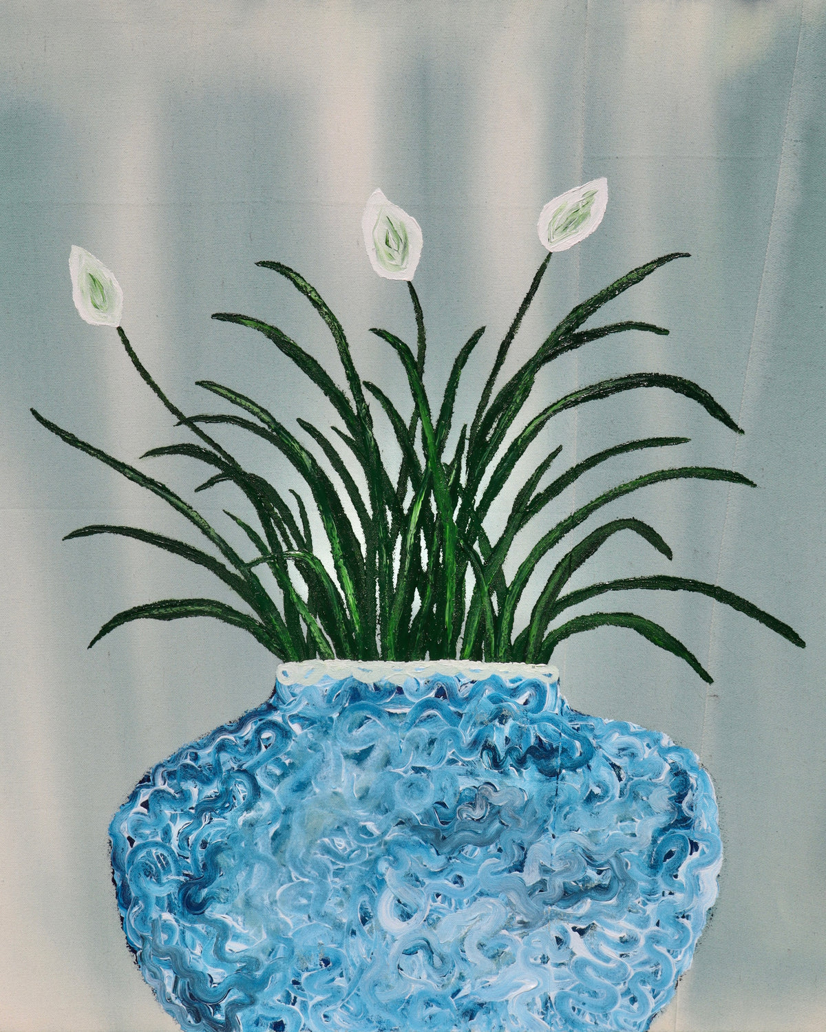 “Peace Lily” 29x35 acrylic on raw canvas painting