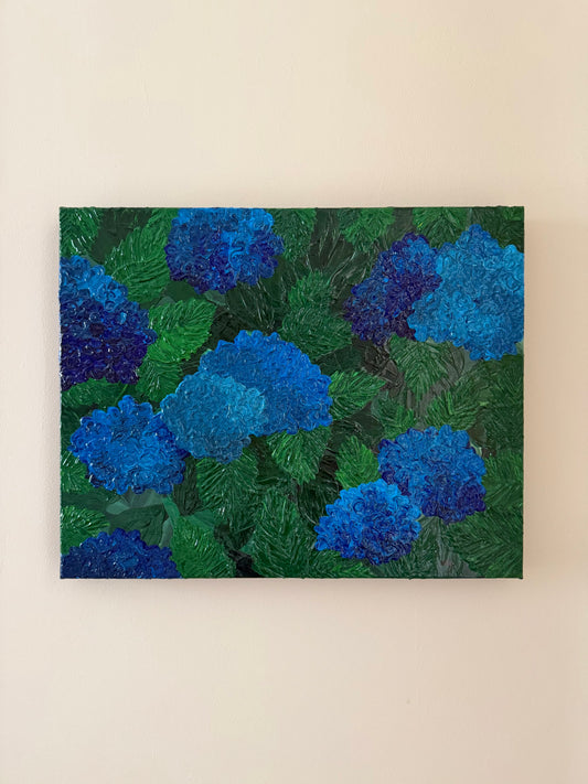 16x20 Blue Heaven Hydrangea Framed Acrylic Painting