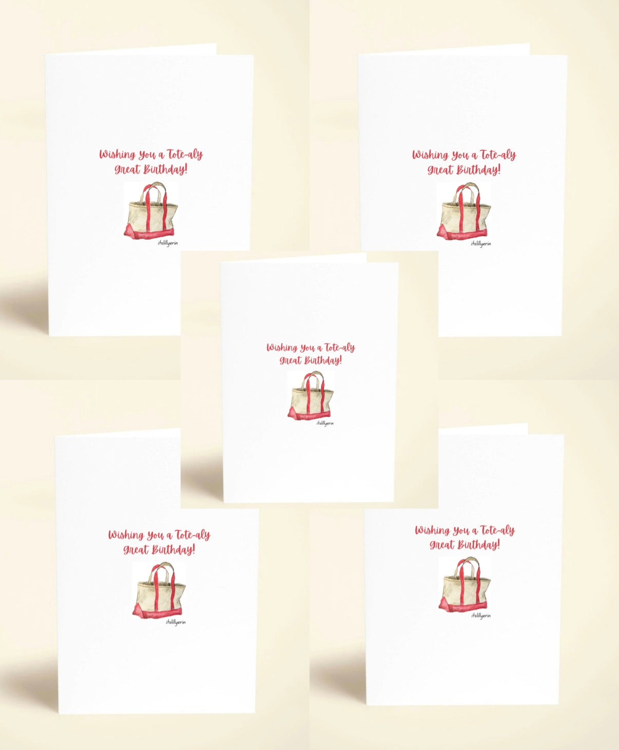 5 Pack Red Tote Birthday Cards