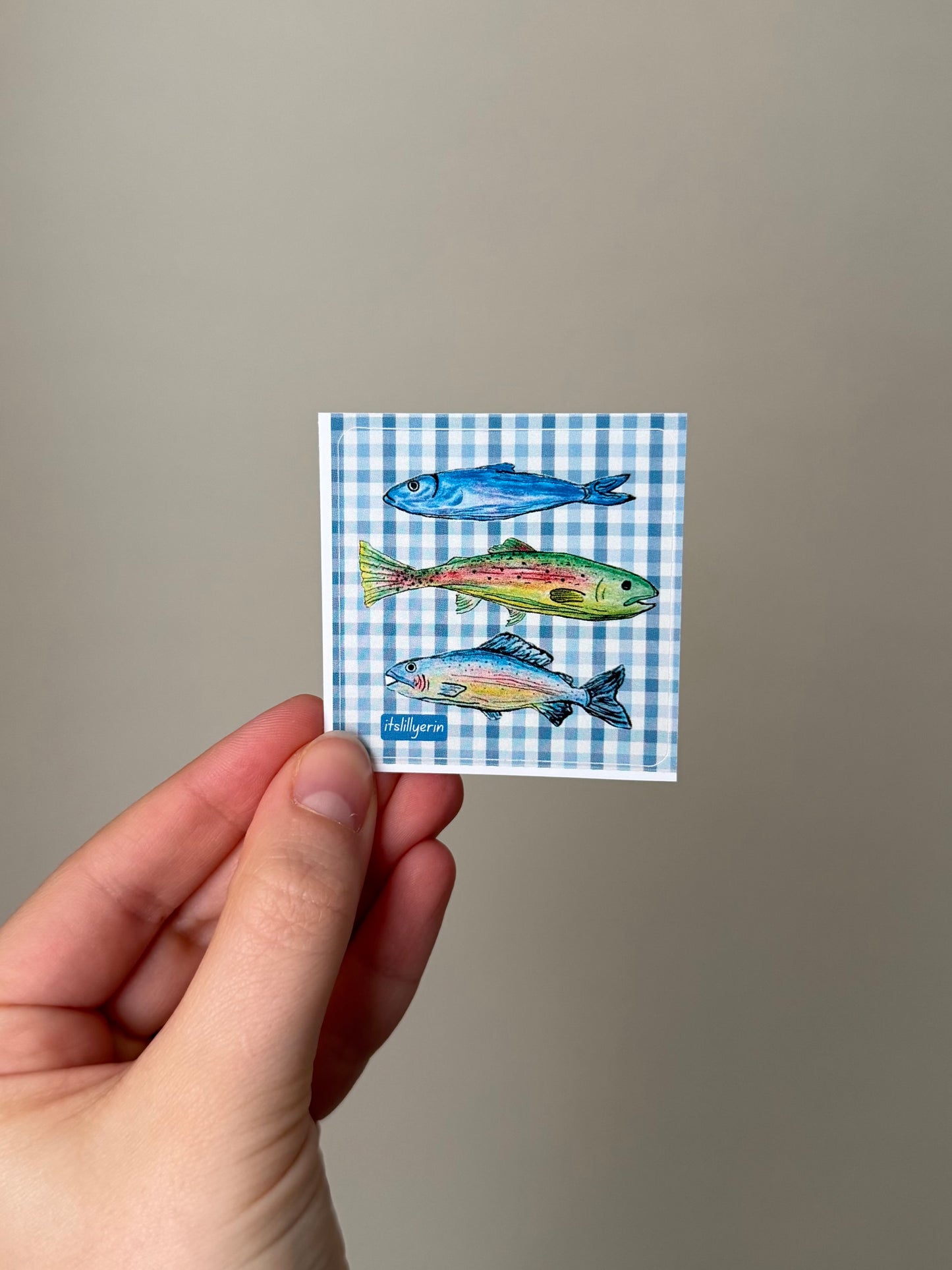 Rainbow Fish Gingham Sticker