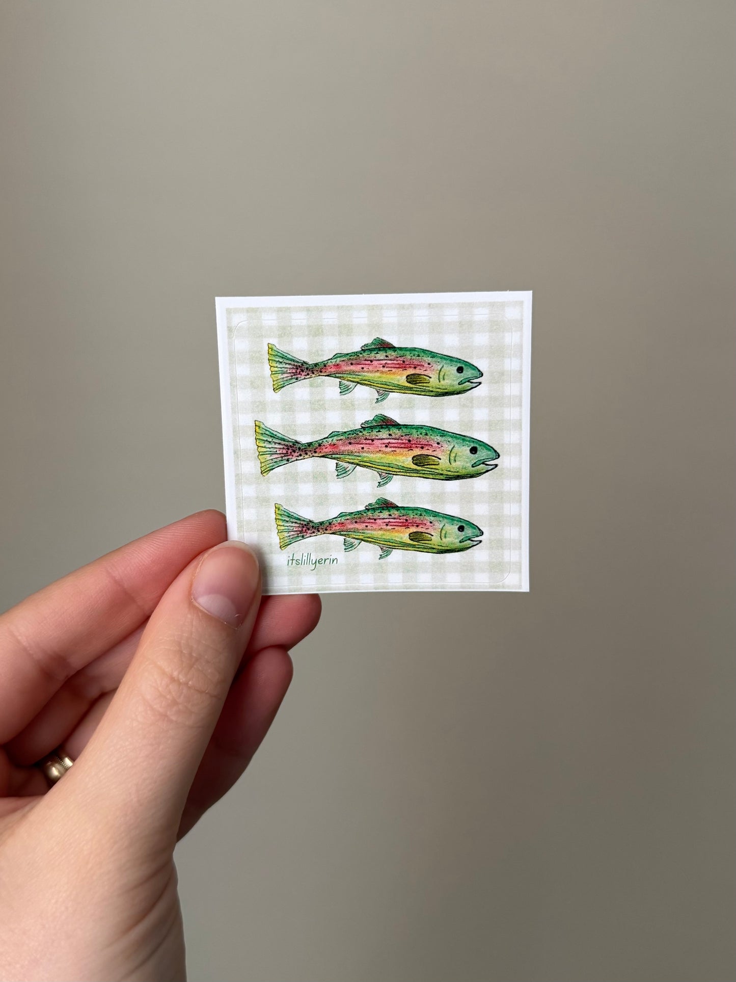 Green Gingham Fish Sticker