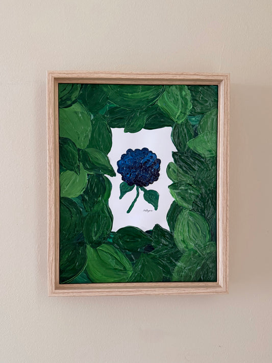 8x10 Single Blue Heaven Hydrangea Framed Acrylic Painting