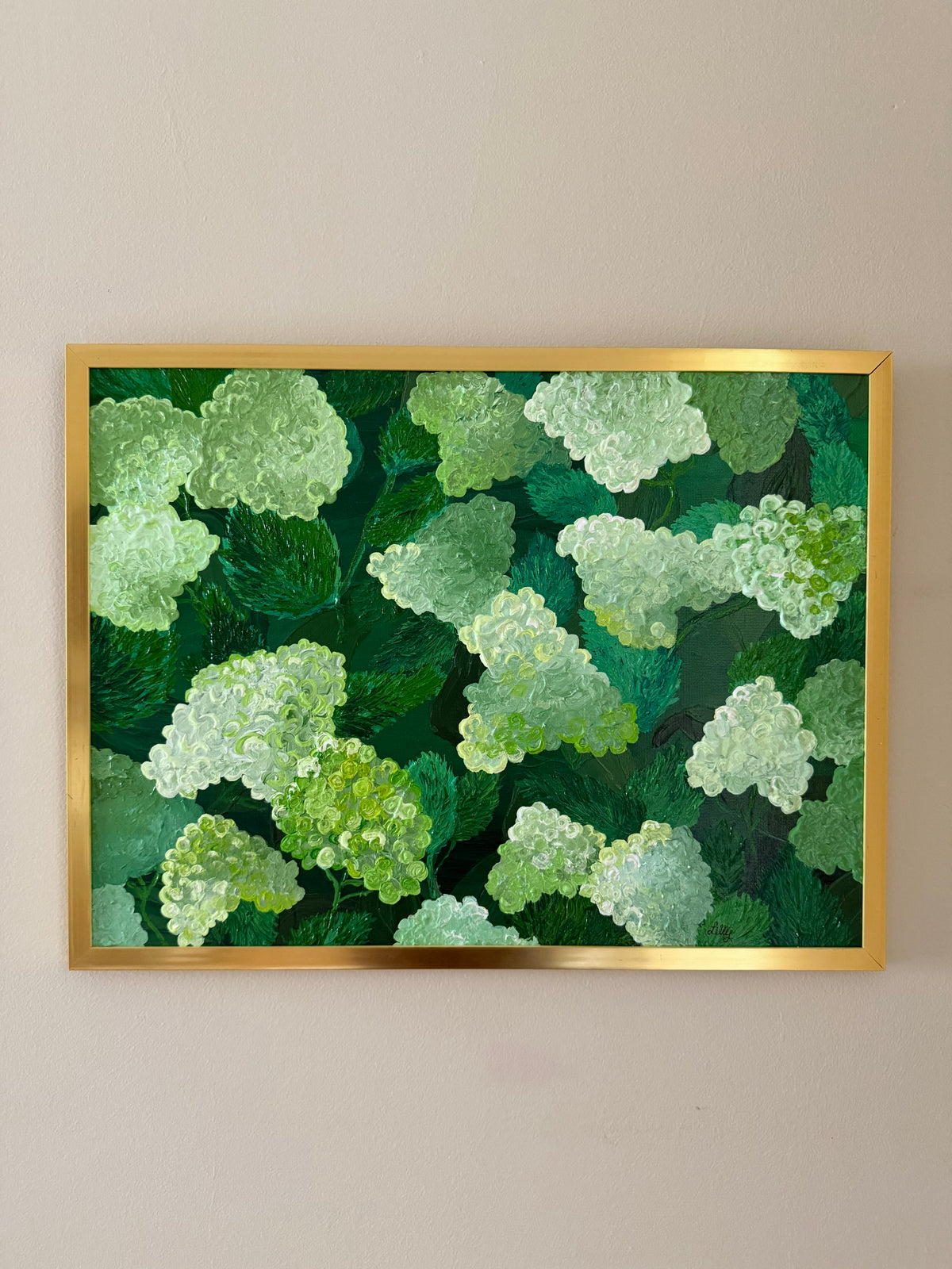 16x12 Limelight Hydrangeas Framed Acrylic Painting