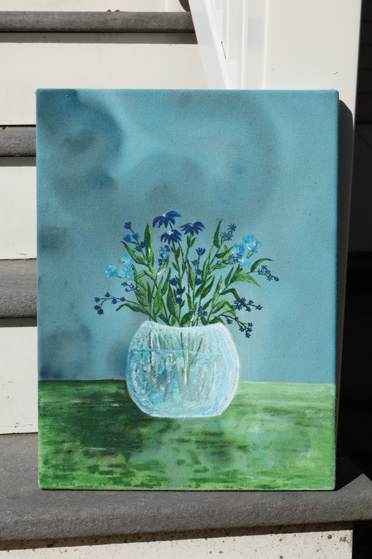 “The Blue Bouquet” 16x12 Acrylic Painting on raw canvas