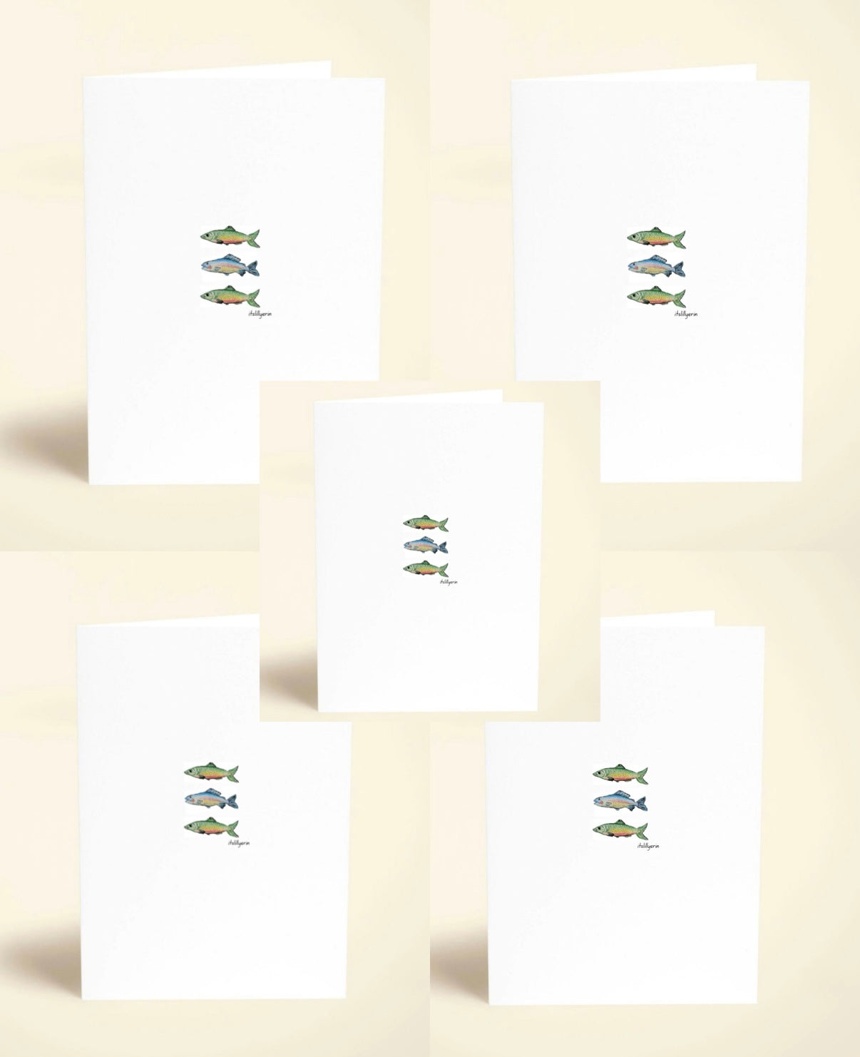 5 Pack Rainbow Fish Greeting Cards