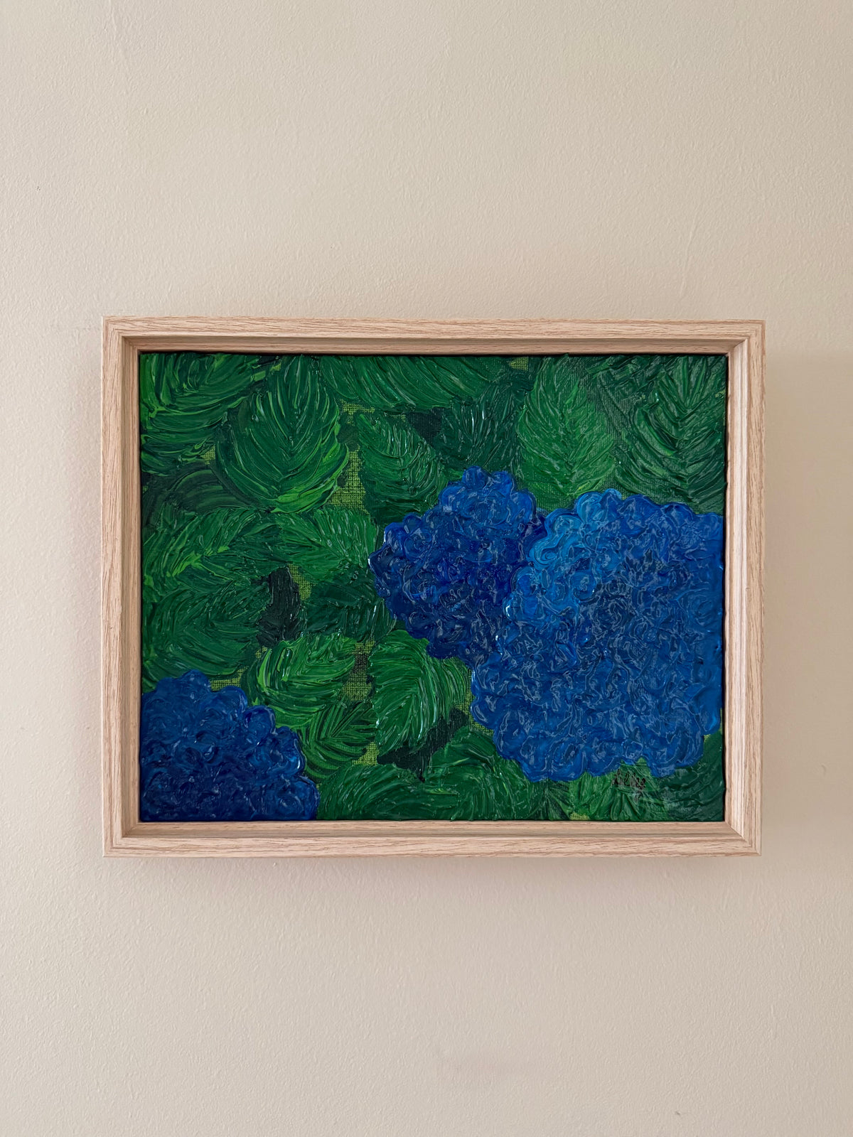 8x10 Blue Heaven Hydrangea Framed Acrylic Painting