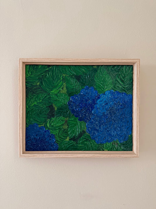 8x10 Blue Heaven Hydrangea Framed Acrylic Painting