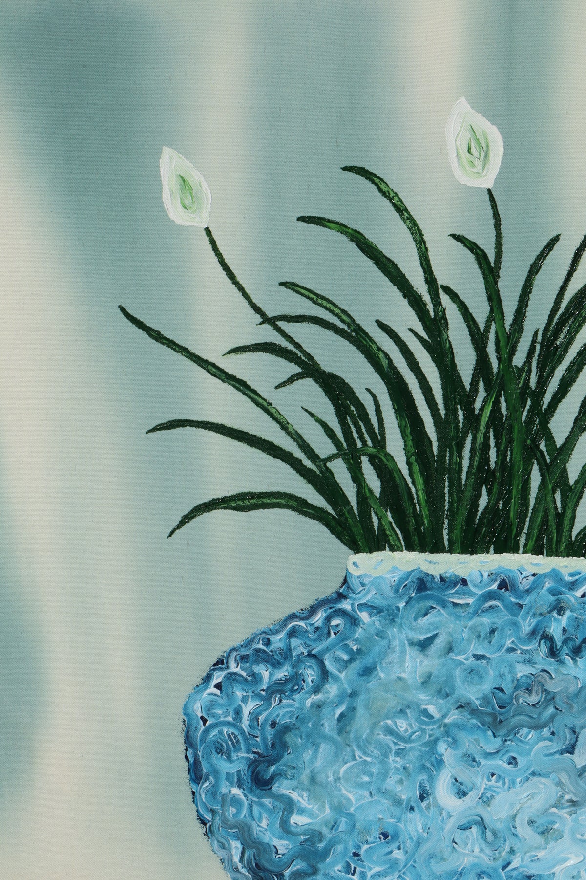 “Peace Lily” 29x35 acrylic on raw canvas painting