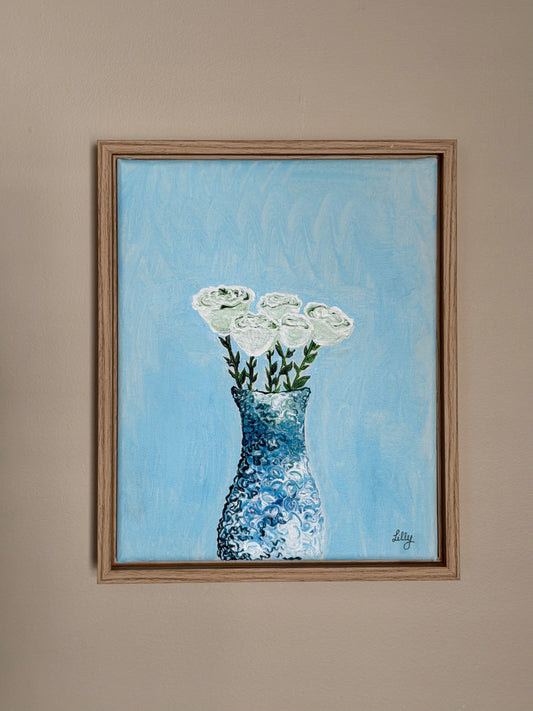 “White rose bouquet” 8x10 framed acrylic on canvas painting