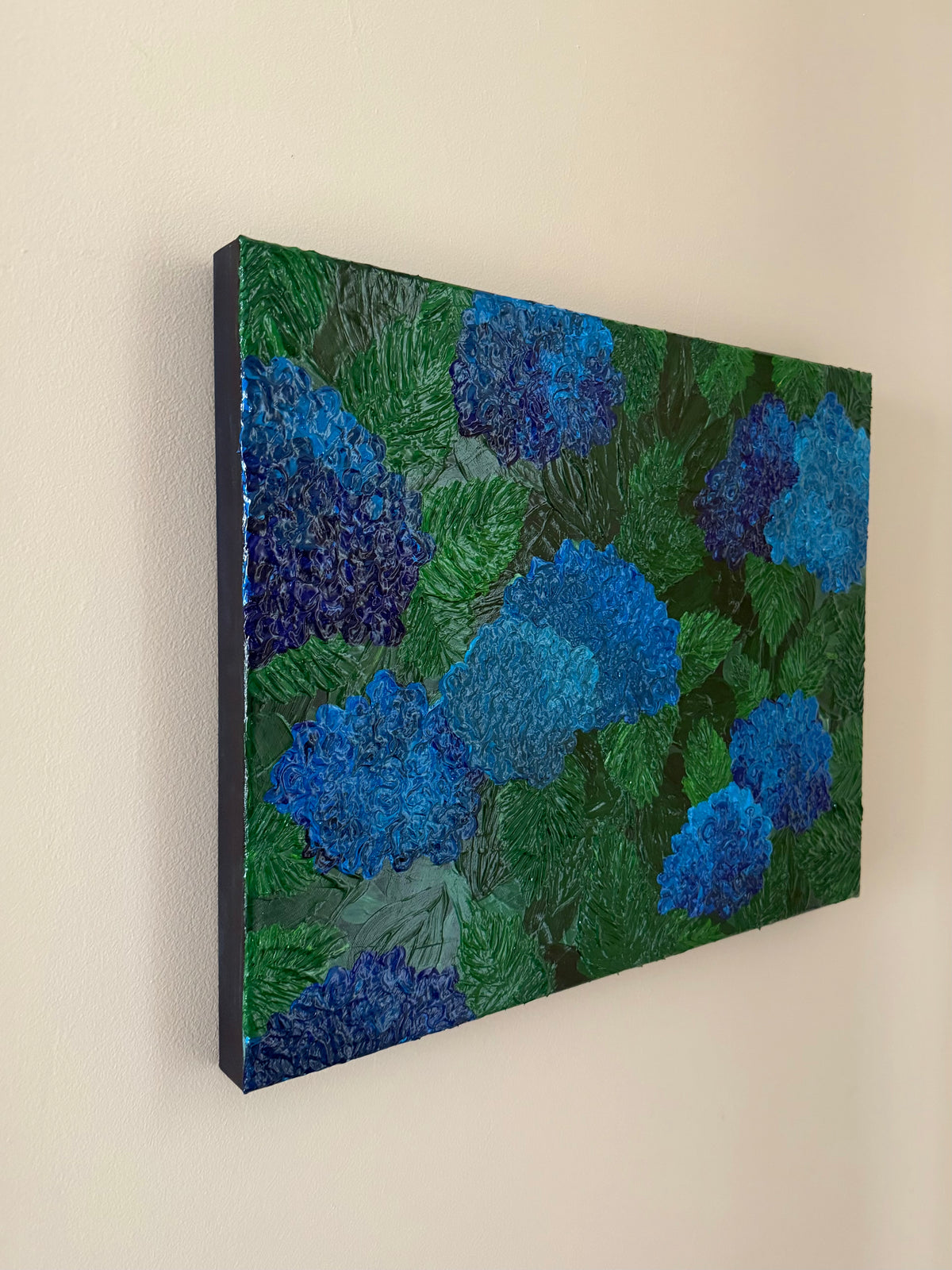 16x20 Blue Heaven Hydrangea Framed Acrylic Painting