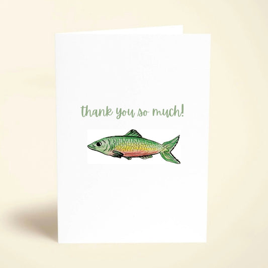 5 Pack Green Fish Thank You Cards