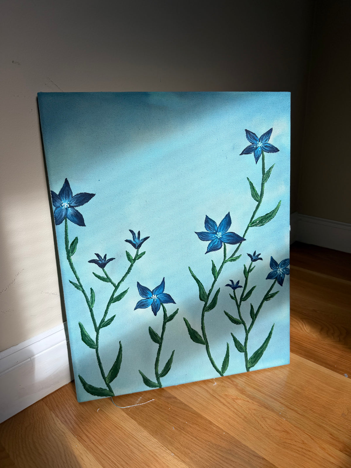 “Blue Ivy” 16x20 Acrylic Painting on raw canvas