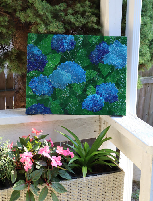 16x20 Blue Heaven Hydrangea Framed Acrylic Painting