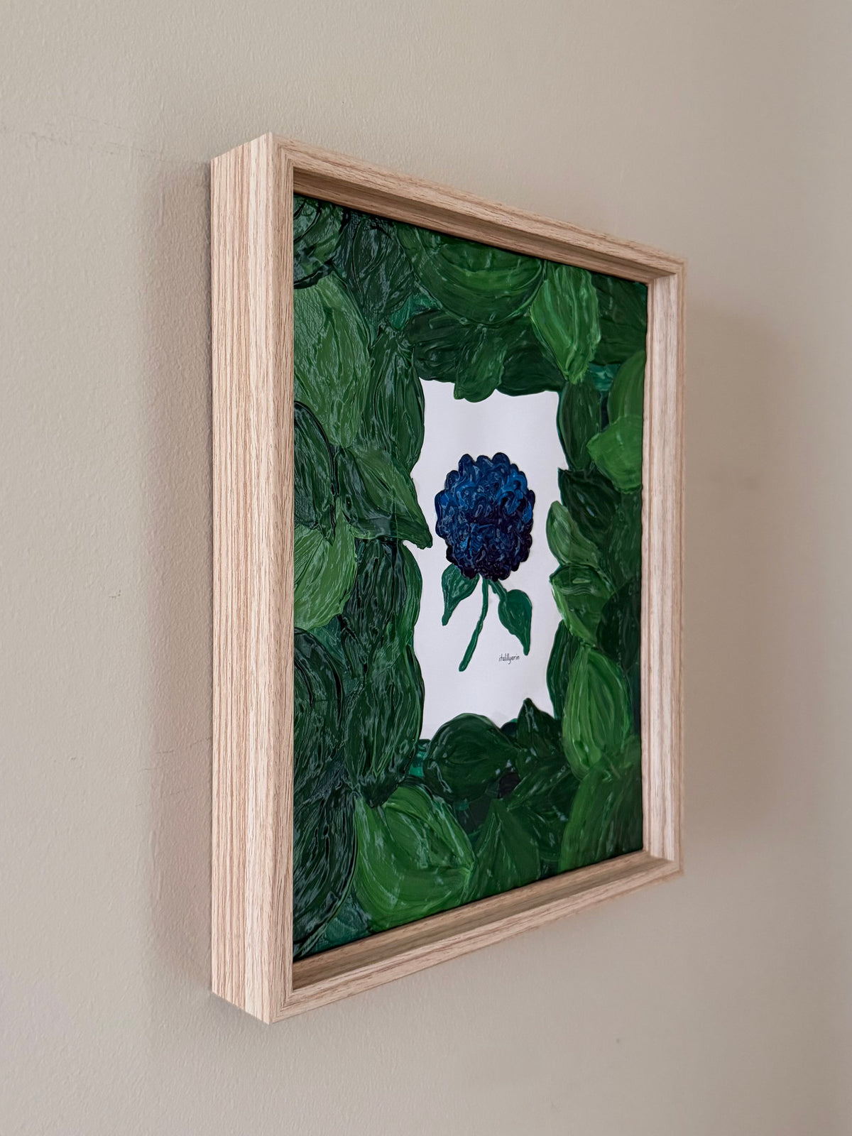 8x10 Single Blue Heaven Hydrangea Framed Acrylic Painting