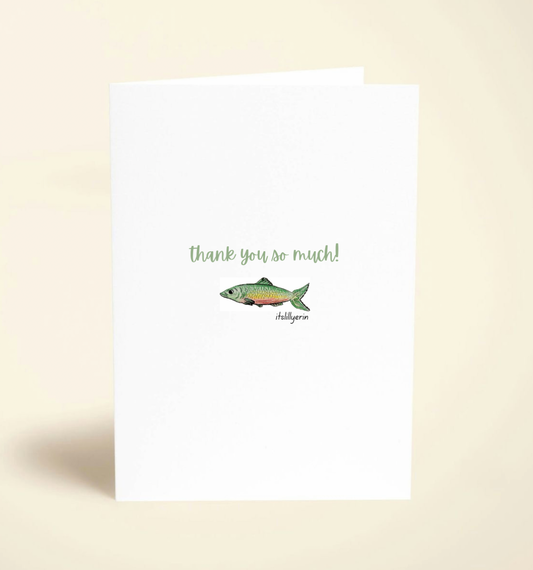 5 Pack Green Fish Thank You Cards