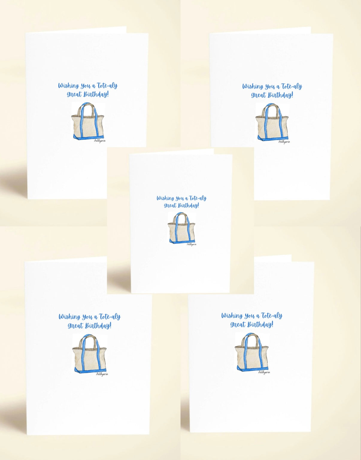 5 Pack Blue Tote Birthday Cards