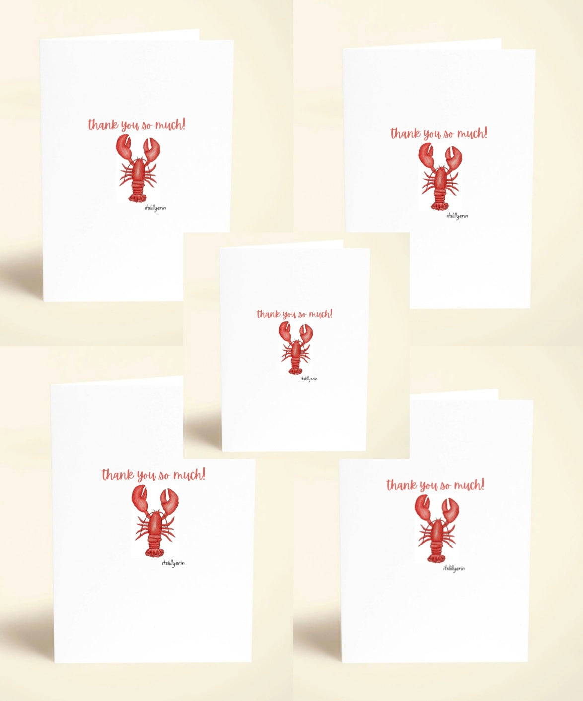 5 Pack Lobster Thank You Cards