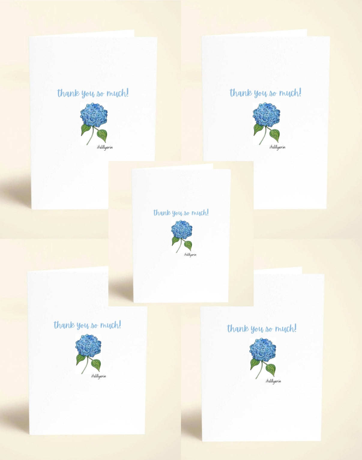 5 Pack Hydrangea Thank You Cards