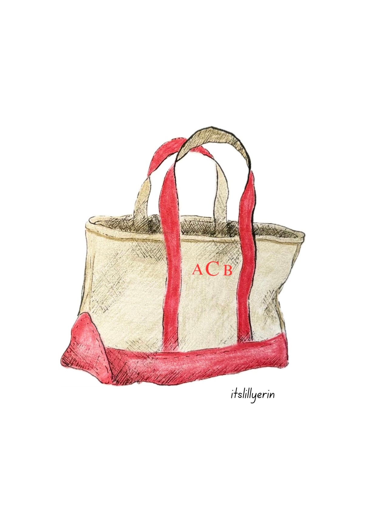 Personalized 4x6 Tote Drawing Print