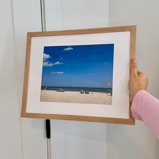 Beach Day on Long Beach Island natural wood framed print