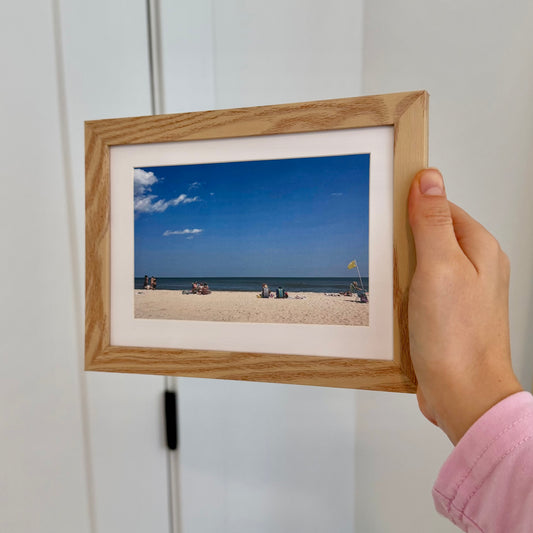 Beach Day on Long Beach Island natural wood framed print